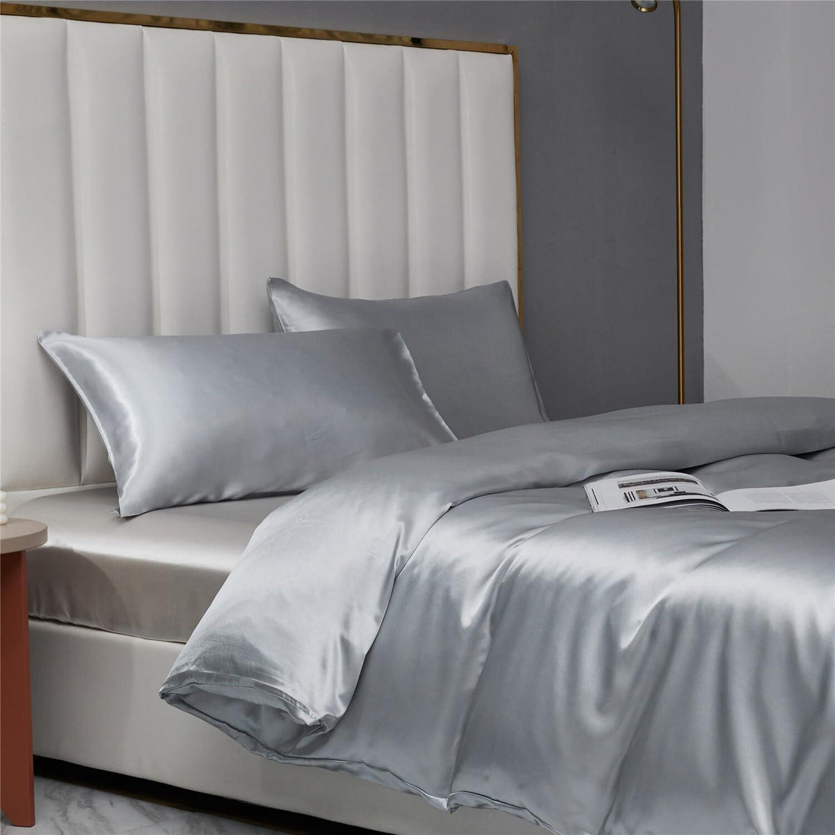 Satin Bettwäsche Set 135x200 Hellgrau 2-teilig Luxus