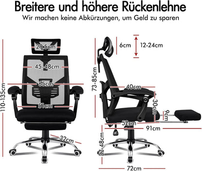 Ergonomischer Computerstuhl, verstellbar, max. 180