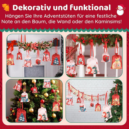 Anpro DIY Adventskalender stoffbeutel Kette basteln 24