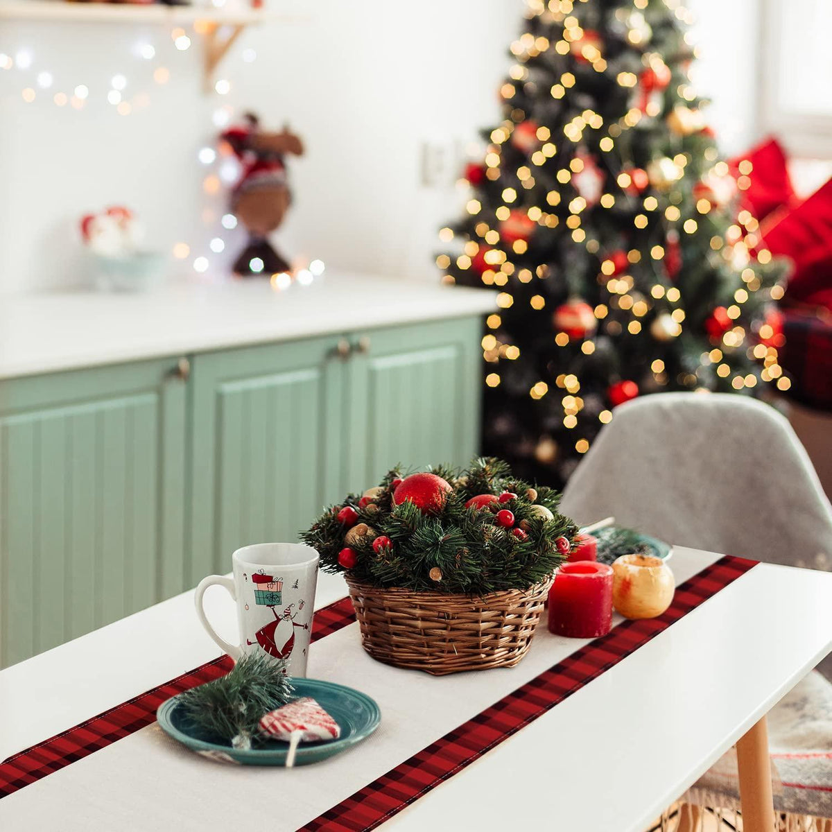 Roter Leinen Tischläufer Weihnachten 180 cm - Moderne Weihnachtsdeko