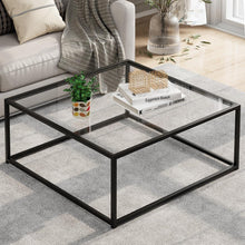 Moderner Couchtisch Schwarz aus Glas, Metallgestell, 67x67x40 cm