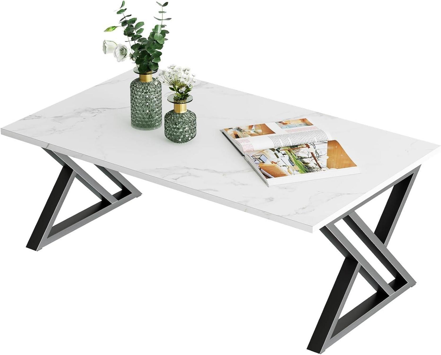 Wohnzimmertisch Holz Marmor Schwarz 100x48x55 cm