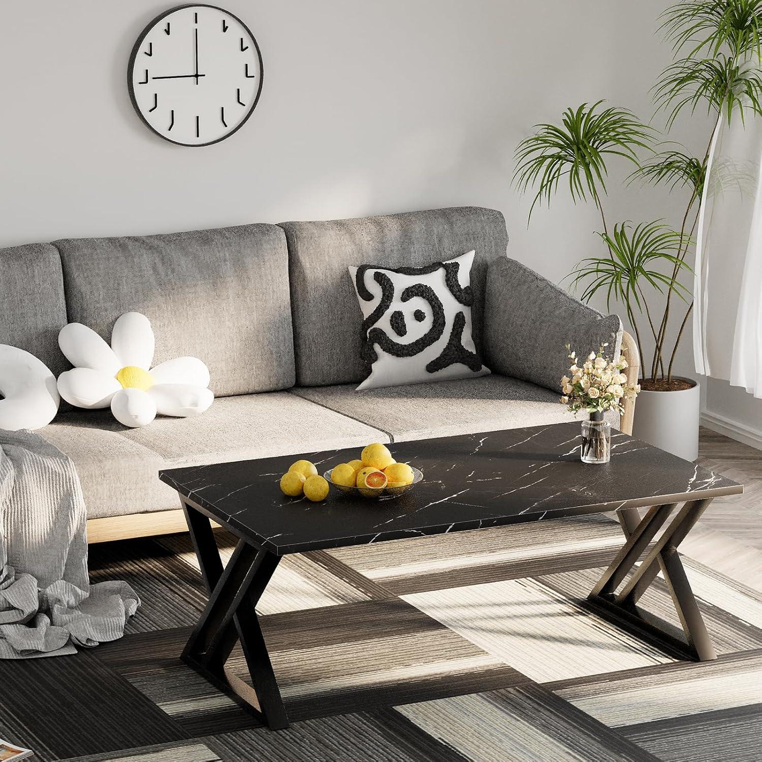 Moderner Couchtisch Holz Schwarz Metallgestell 100x48x55cm