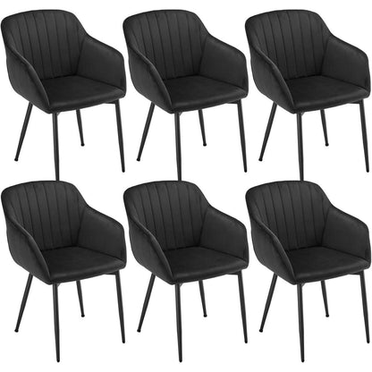 6er Set Samt Esszimmerstühle mit Armlehnen, Schwarz