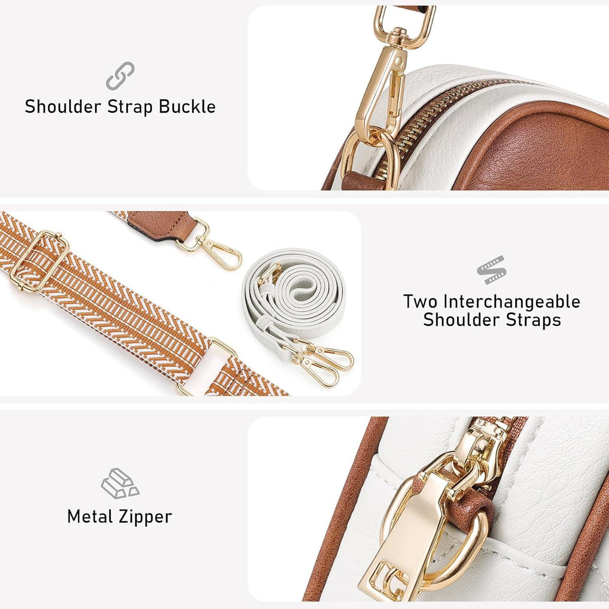 Bagsure Umhängetasche Damen Leichte Crossbody Schultertasche Leder Gestepptes Design