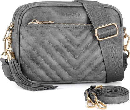 Bagsure Umhängetasche Damen Crossbody Leder Gestepptes Design