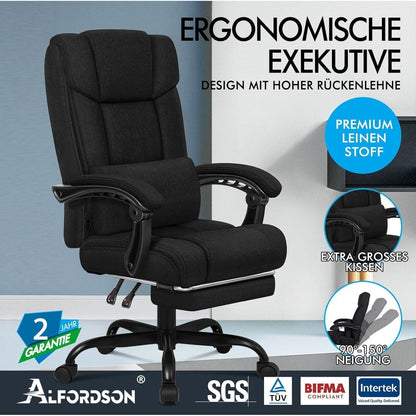 ALFORDSON Bürostuhl Hochlehner 150° Liegeposition Schwarz