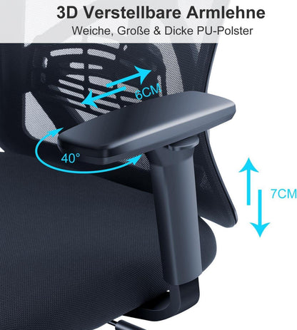 Ergonomischer Bürostuhl mit Verstellbarer Lendenwirbelstütze & Kopfstütze - 130°Schaukeln