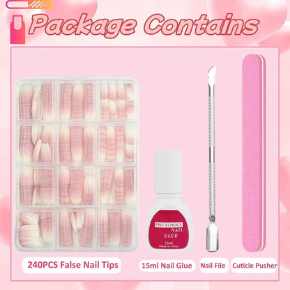 240er Set Französische Falsche Nägel – Aufkleben & Nageldesign