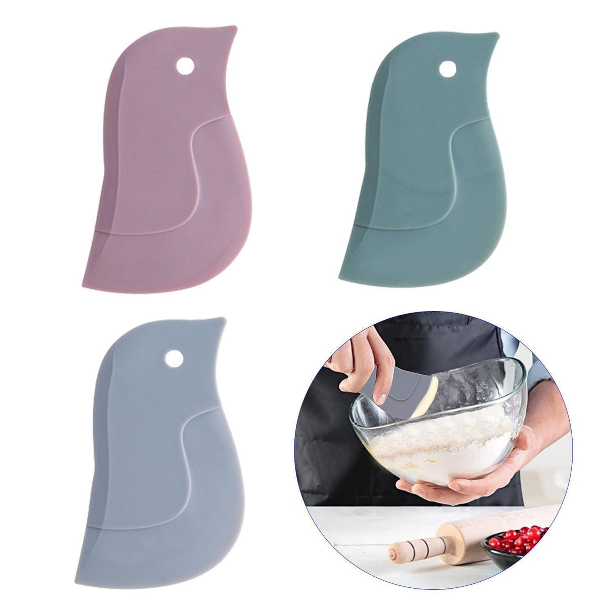 3x Pinguin-Schaber Set | Silikon Pfannenschaber & Reiniger