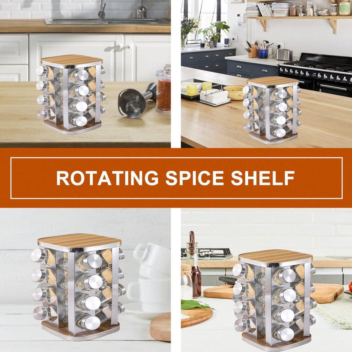 Gewürzregal Edelstahl 16 Gewürzdosen 360°Drehbar