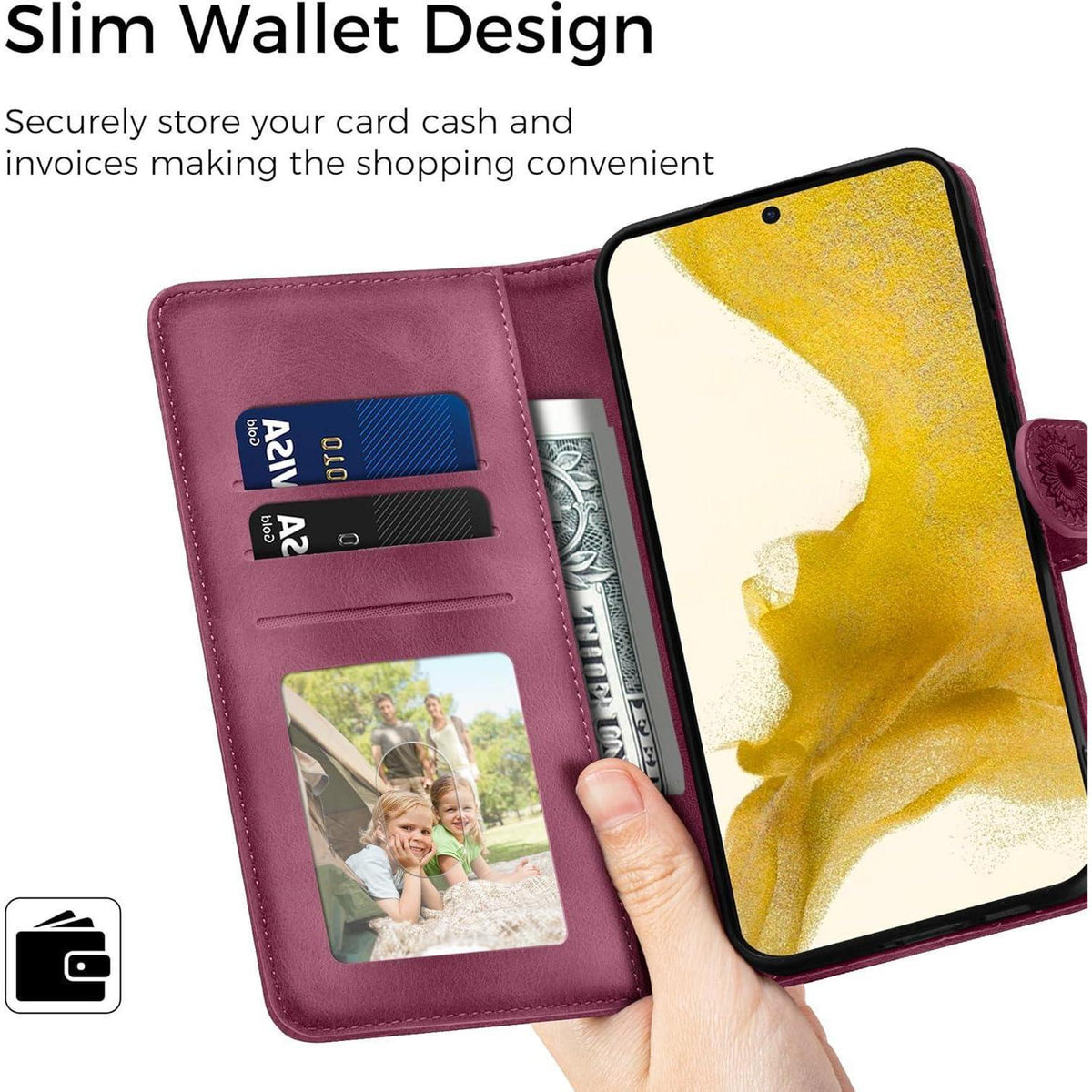 Samsung Galaxy S22 Klapphülle Rot mit Kartenfach & Standfunktion in Lederoptik