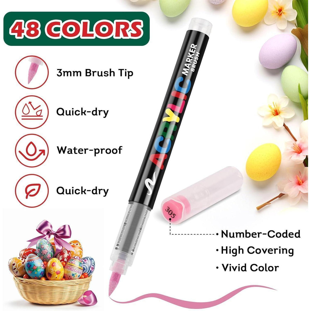 Acrylstifte wasserfest 48 Farben für Steine, Ostereier & mehr