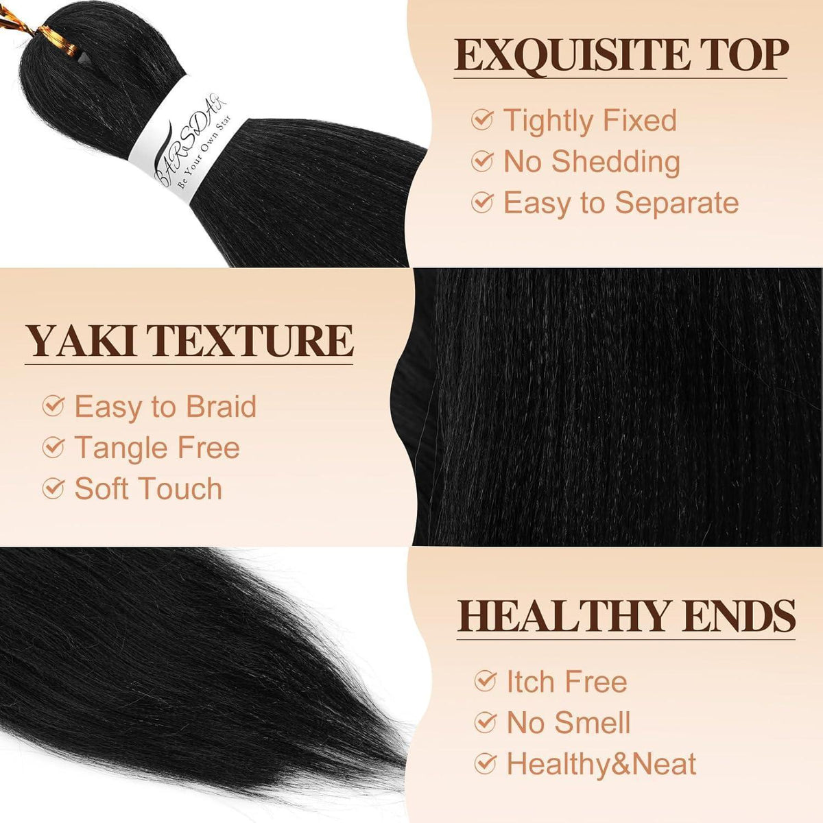 66cm Pre-Stretched Braiding Haar 8er Pack - Jet Schwarz für Zöpfe