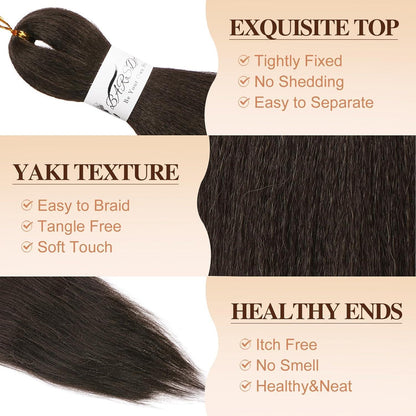 66cm Pre Stretched Braiding Haare - 8er Pack Braun