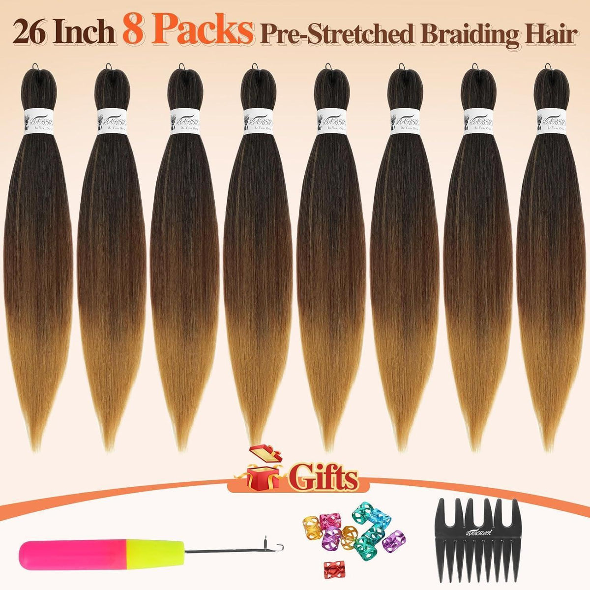 66cm Ombre Braiding Haarverlängerungen – 8er Pack – T1B/30/27