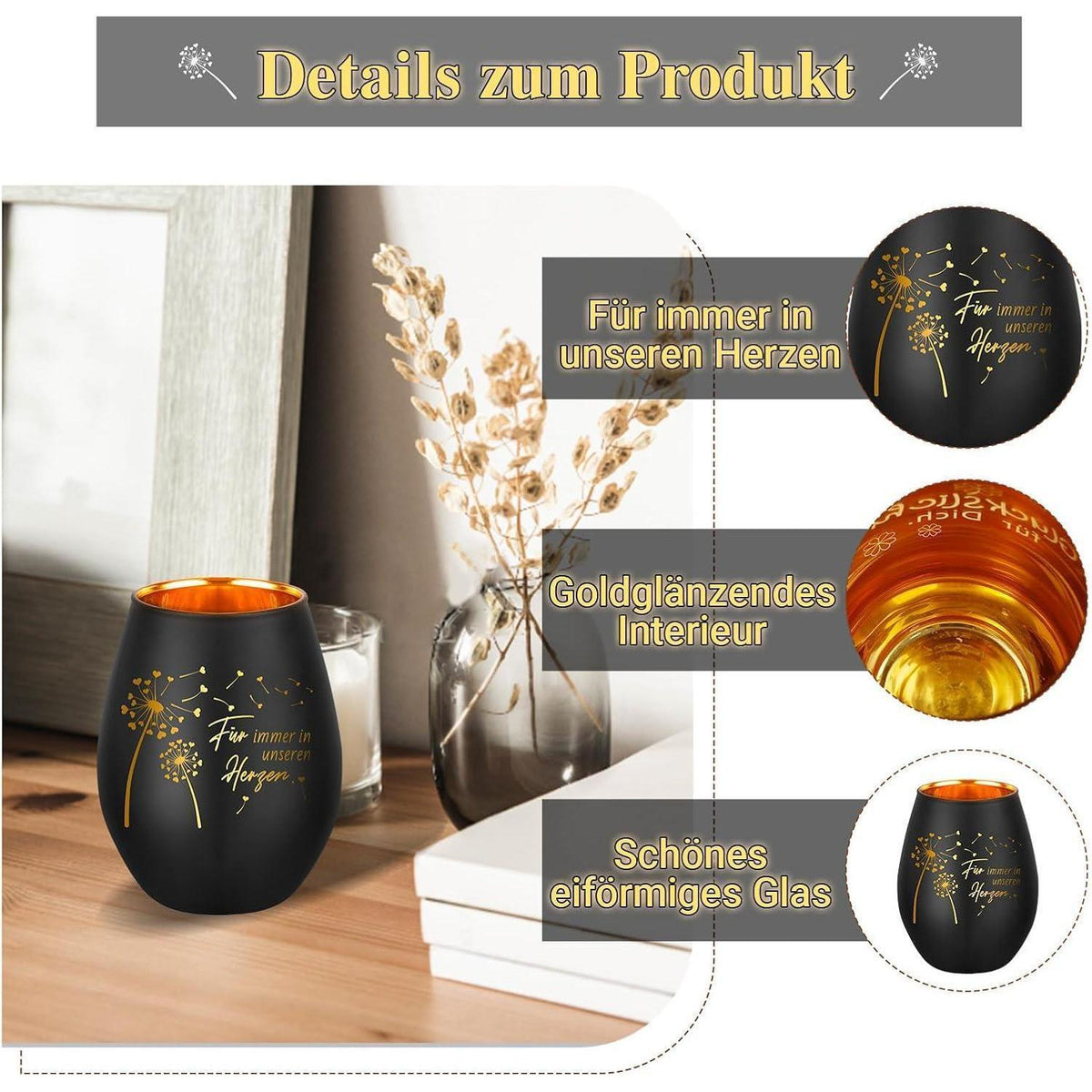 Trauerlicht mit Gravur "Für immer in unseren Herzen"