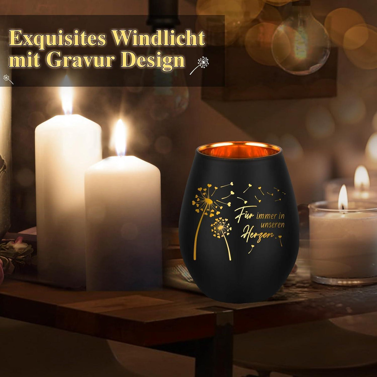 Trauerlicht mit Gravur "Für immer in unseren Herzen"