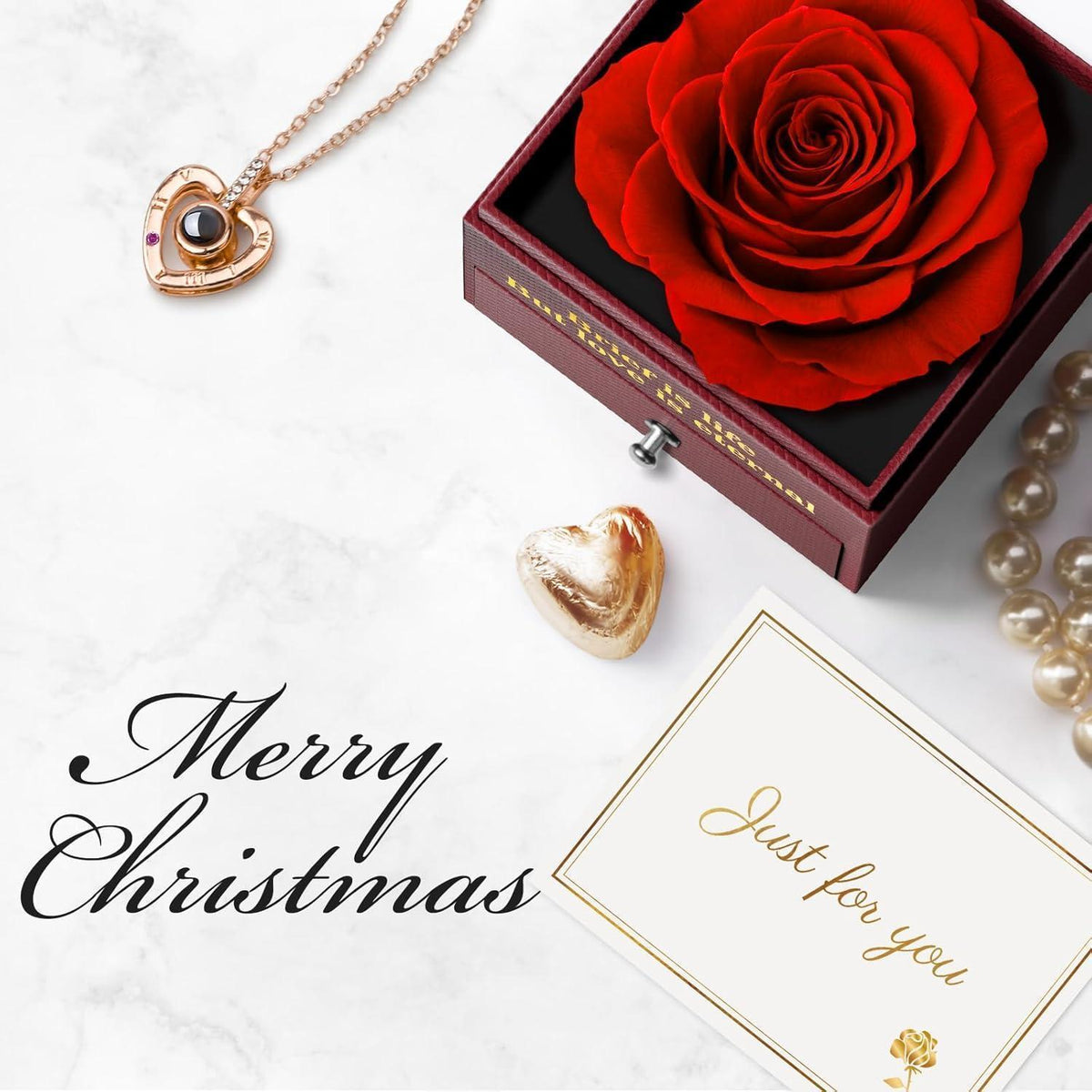 Ewige Rose Geschenkbox mit Kette – 100 Sprachen "I LOVE YOU"