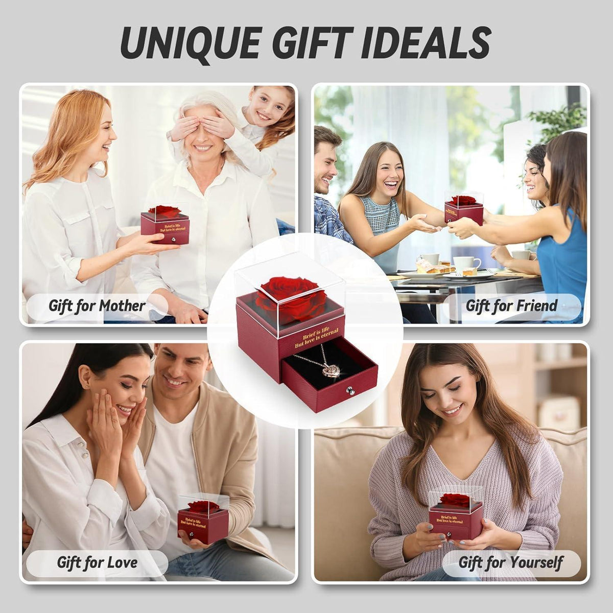 Ewige Rose Geschenkbox mit Kette – 100 Sprachen "I LOVE YOU"