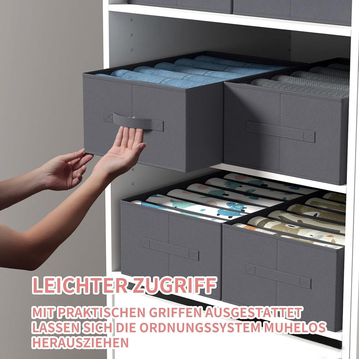 Kleiderschrank-Organizer Aufbewahrungsbox 6 Fächer, faltbar, grau
