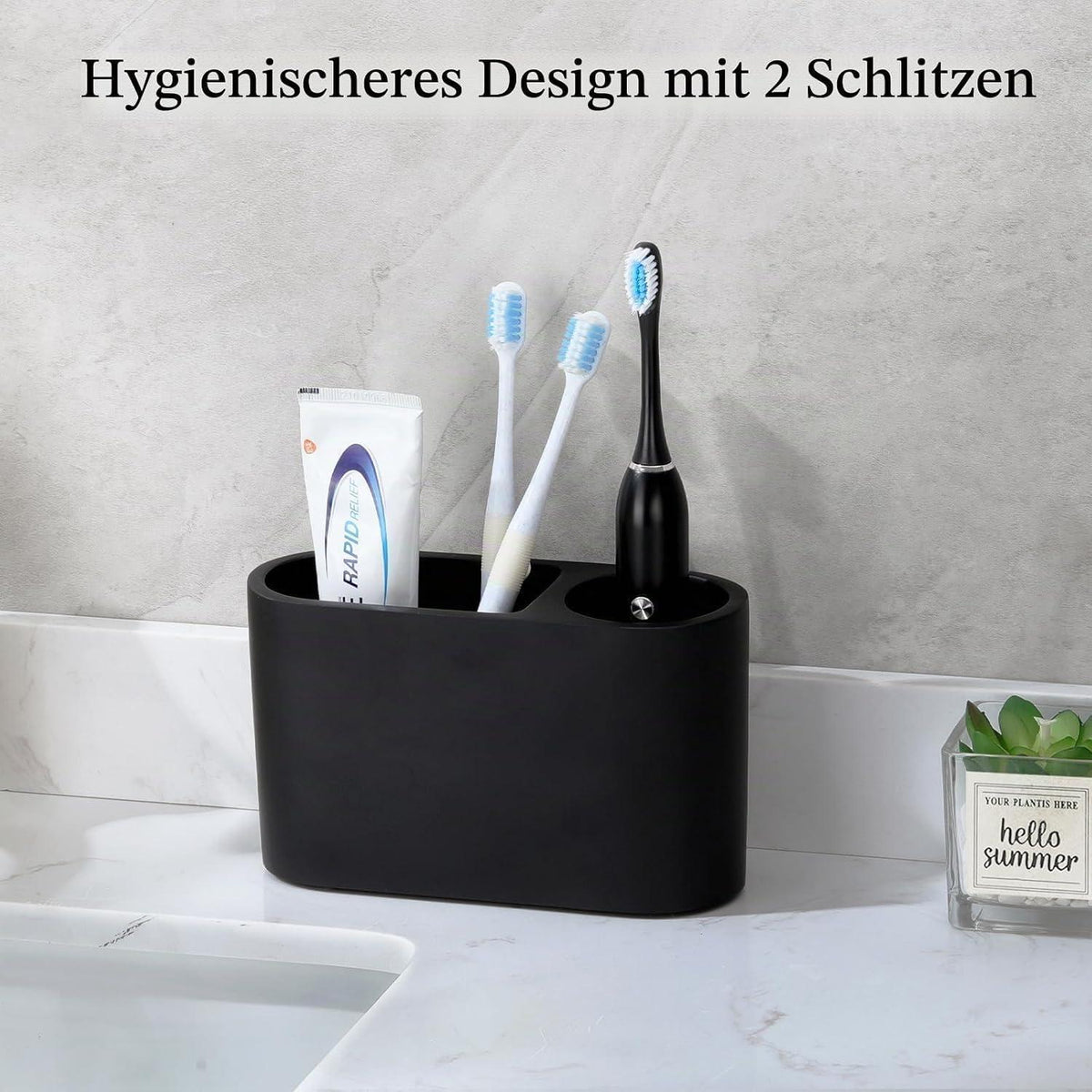 Zahnbürstenhalter aus Kunstharz, Schwarz, 2 Fächer
