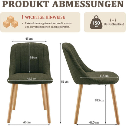 6 Esszimmerstühle Polsterstuhl Holzbeine Gras-Grün, Ergonomisch