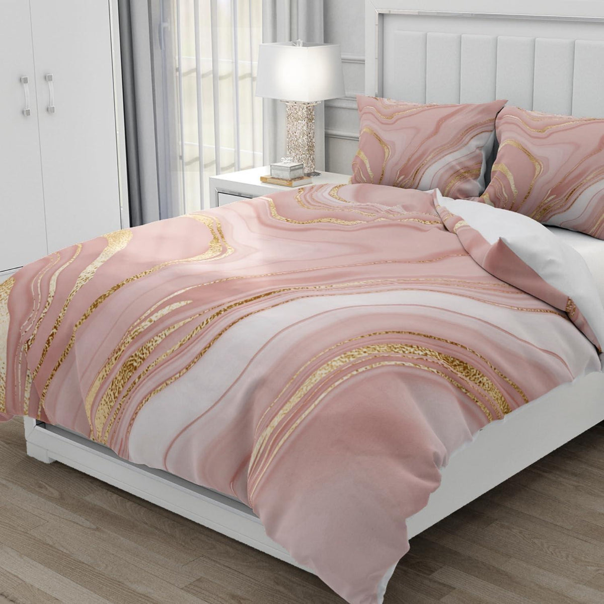 3D Marmor Bettwäsche Set Rosa Gold 135x200cm