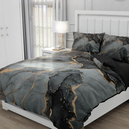 3D Marmor Bettwäsche Set Grau Gold 135x200cm