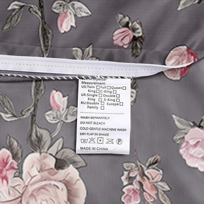 3D Rosen Bettwäsche Set 135x200cm - Floral Grau Rosa Vintage