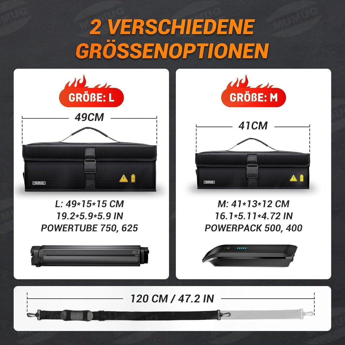 Feuerfeste Ebike Akku Tasche (M) mit Ladeanschluss
