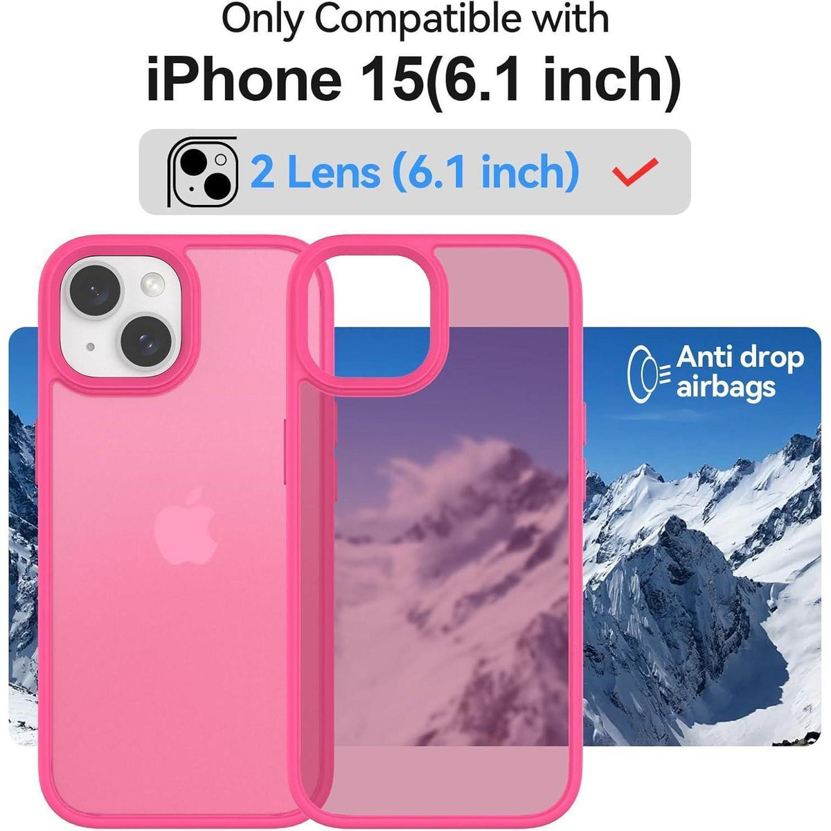 iPhone 15 Hülle transluzent matt Rose Rot mit Schutzfolie