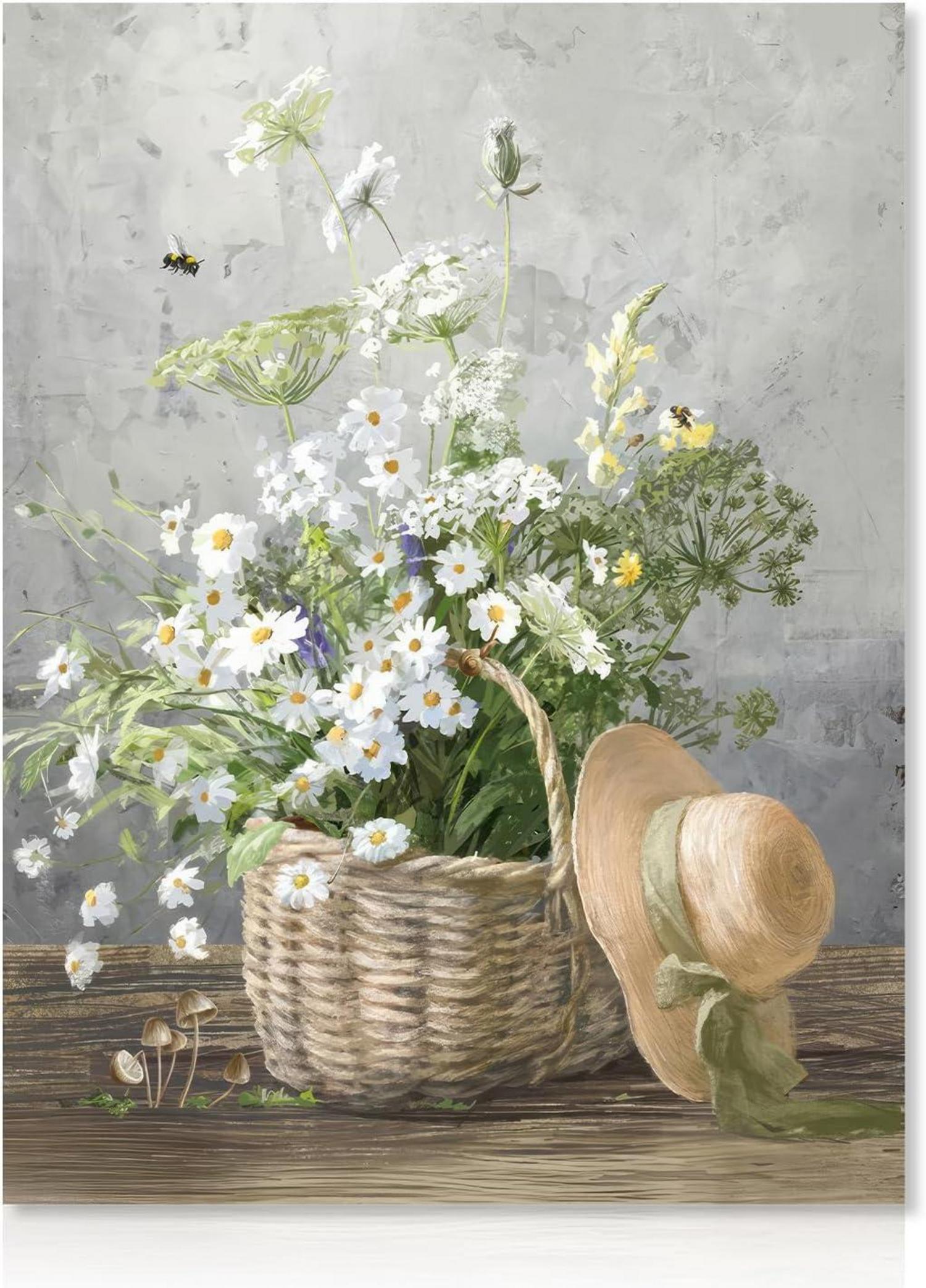 Gänseblümchen Leinwand Bilder Rustikale Blumenwandkunst 30x40cm