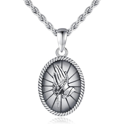 925 Sterlingsilber Halskette mit betenden Händen und Kreuzanhänger