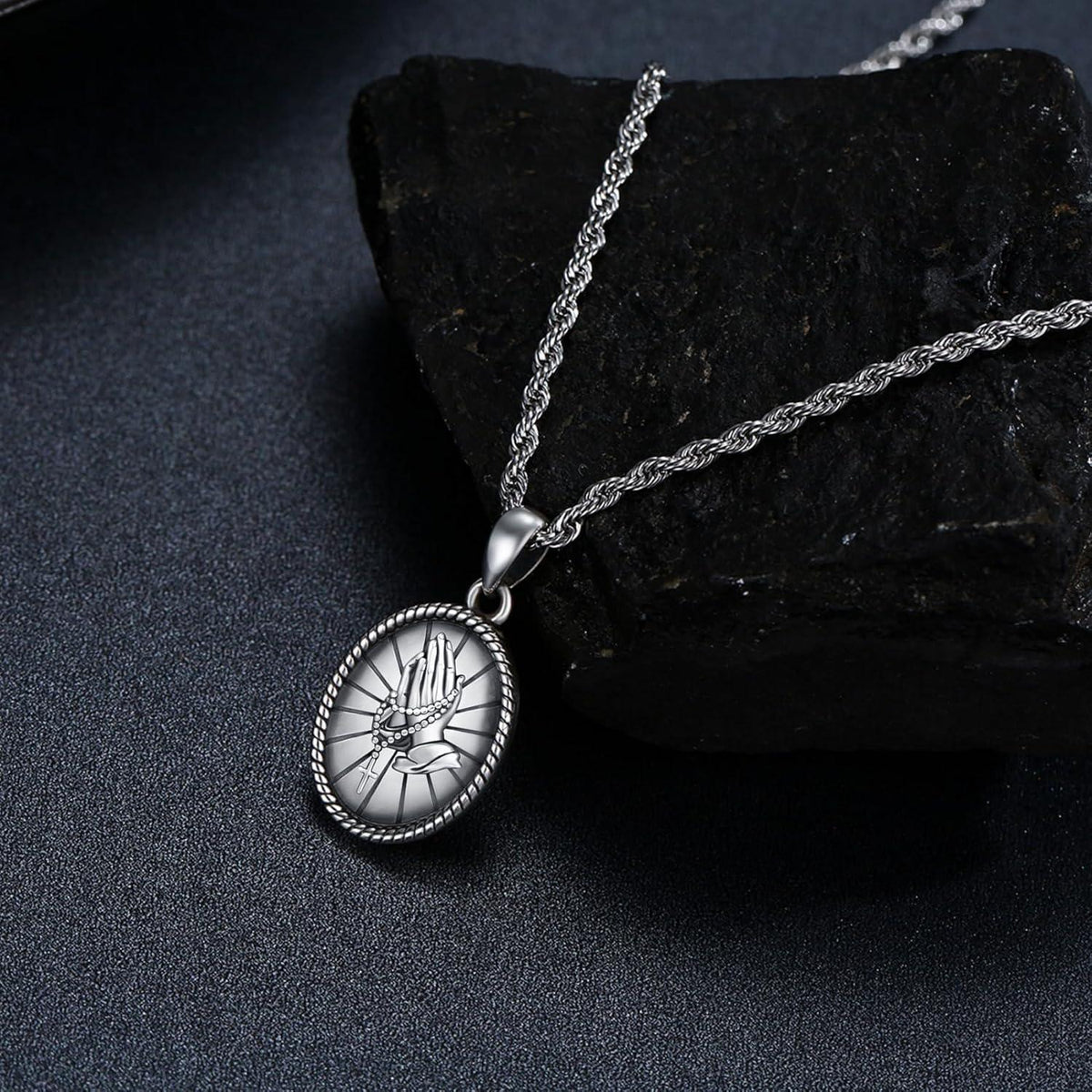 925 Sterlingsilber Halskette mit betenden Händen und Kreuzanhänger