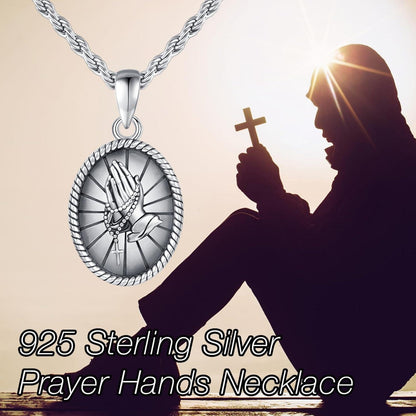 925 Sterlingsilber Halskette mit betenden Händen und Kreuzanhänger