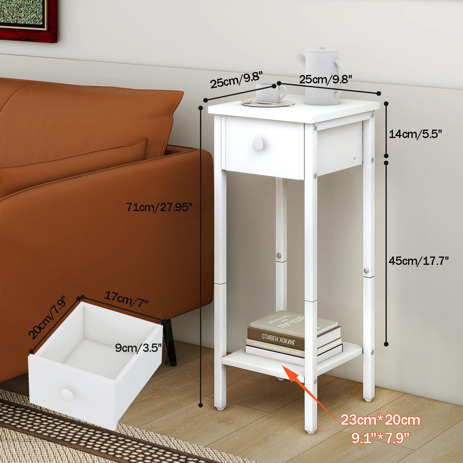 Nachttisch Set mit Schublade und verstellbaren Füßen 25x25x71 cm
