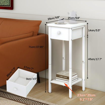 Nachttisch Set mit Schublade und verstellbaren Füßen 25x25x71 cm