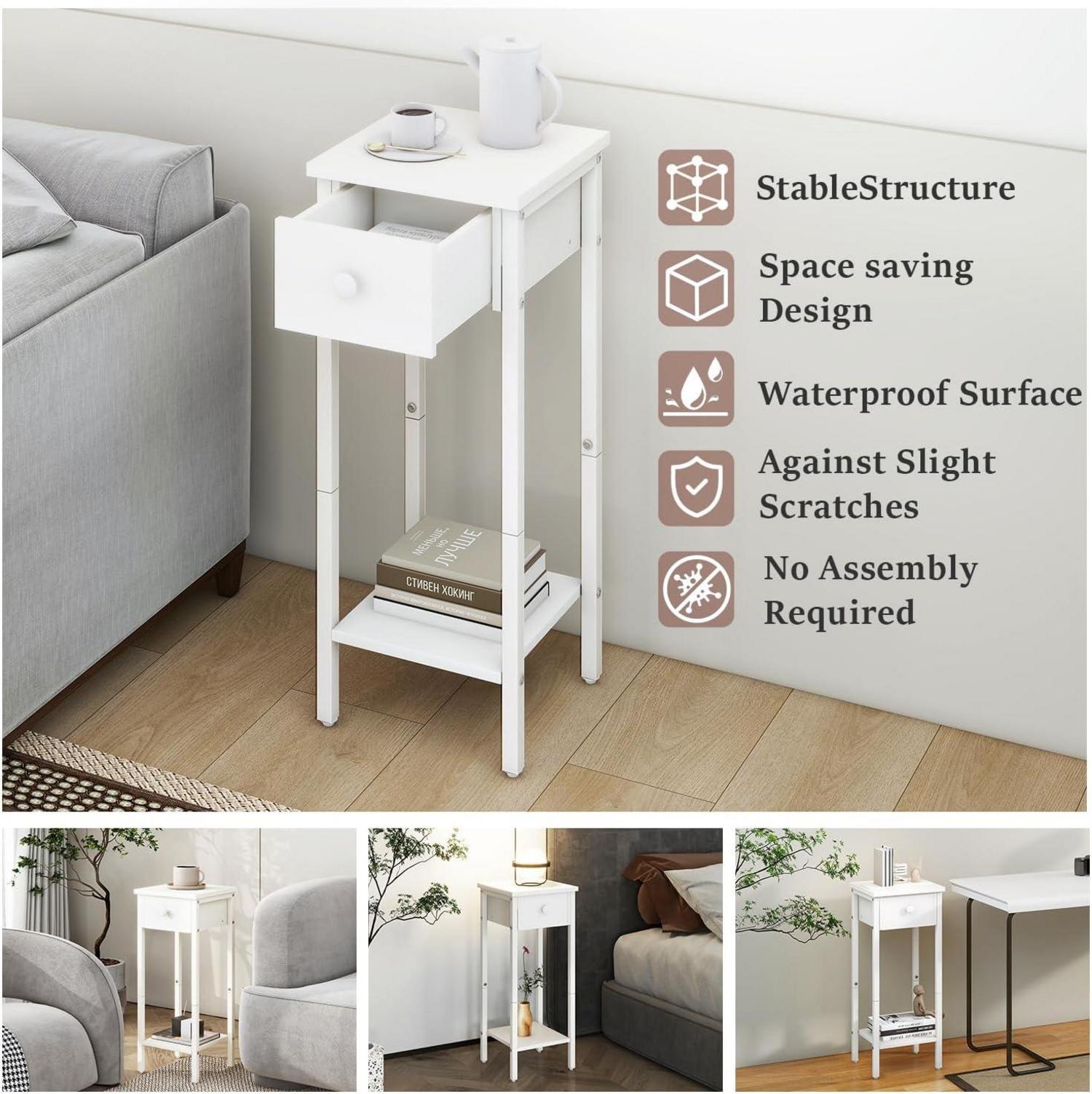 2er Set Nachttisch mit Schublade und Verstellbaren Füßen 25x25x71 cm