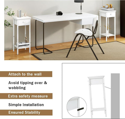 2er Set Nachttisch Schmal Hoch Beistelltisch mit Schublade