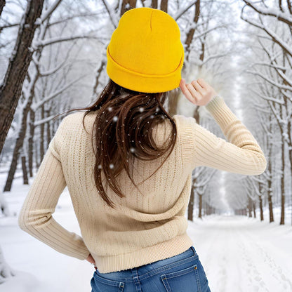 Strickmütze Beanie für Herren und Damen, dünn, warm, Einheitsgröße, Gelb