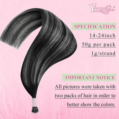 Echthaar Extensions Nanoring Ombre Schwarz Silber 50cm