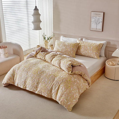 Plüsch Bettwäsche Set 220x240 cm - Warm & Kuschelig Gelb/Beige