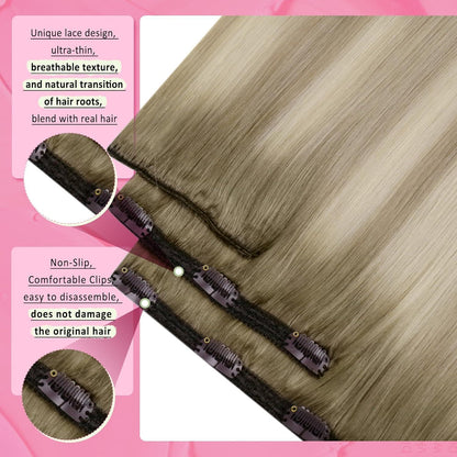 Clip-in Echthaar Extensions Ombre Aschblond Platinblond 50cm