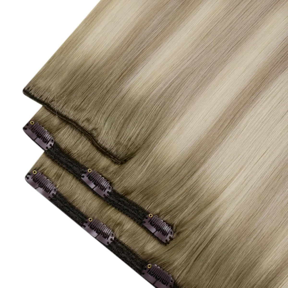 Clip-in Echthaar Extensions Ombre Aschblond Platinblond 55cm
