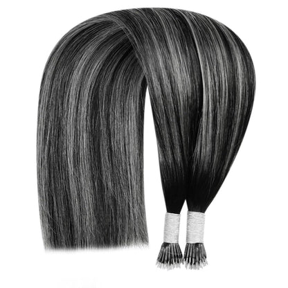 Echthaar Extensions Schwarz Balayage 60cm – Nano Ringe