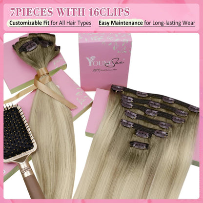 Clip-in Echthaar Extensions Ombre Aschblond Platinblond 40cm