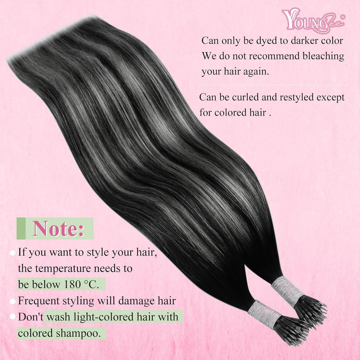 Nano Ring Haarverlängerung Ombre Schwarz Silber 35cm Echthaar