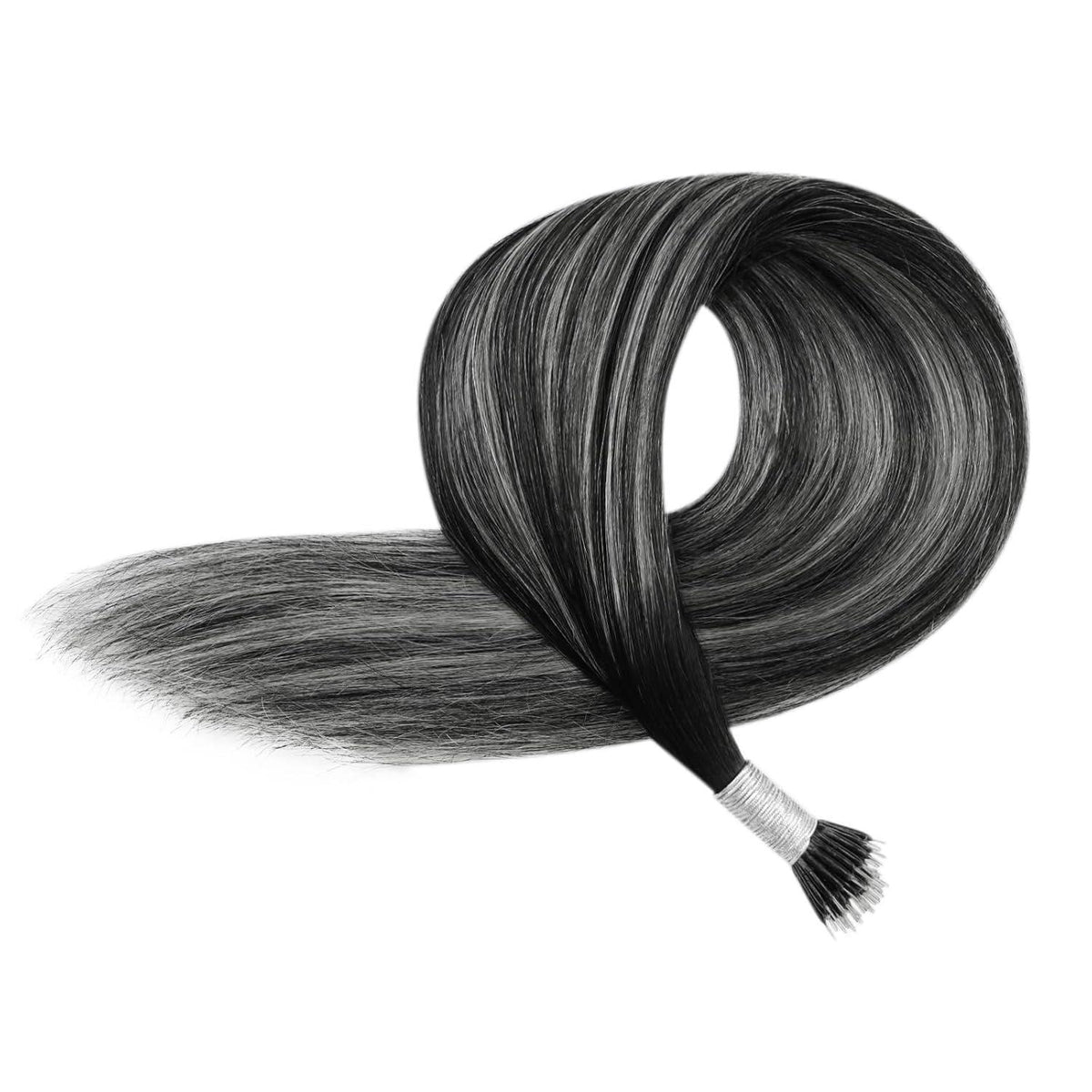 Nano Ring Haarverlängerung Ombre Schwarz Silber 35cm Echthaar