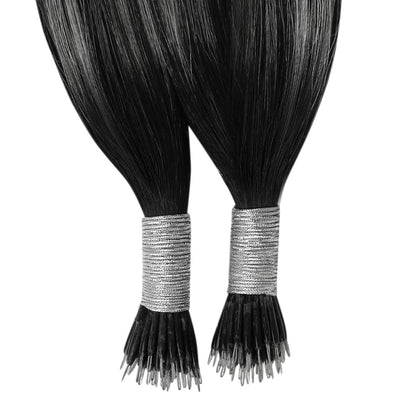 Nano Ring Haarverlängerung Ombre Schwarz Silber 35cm Echthaar